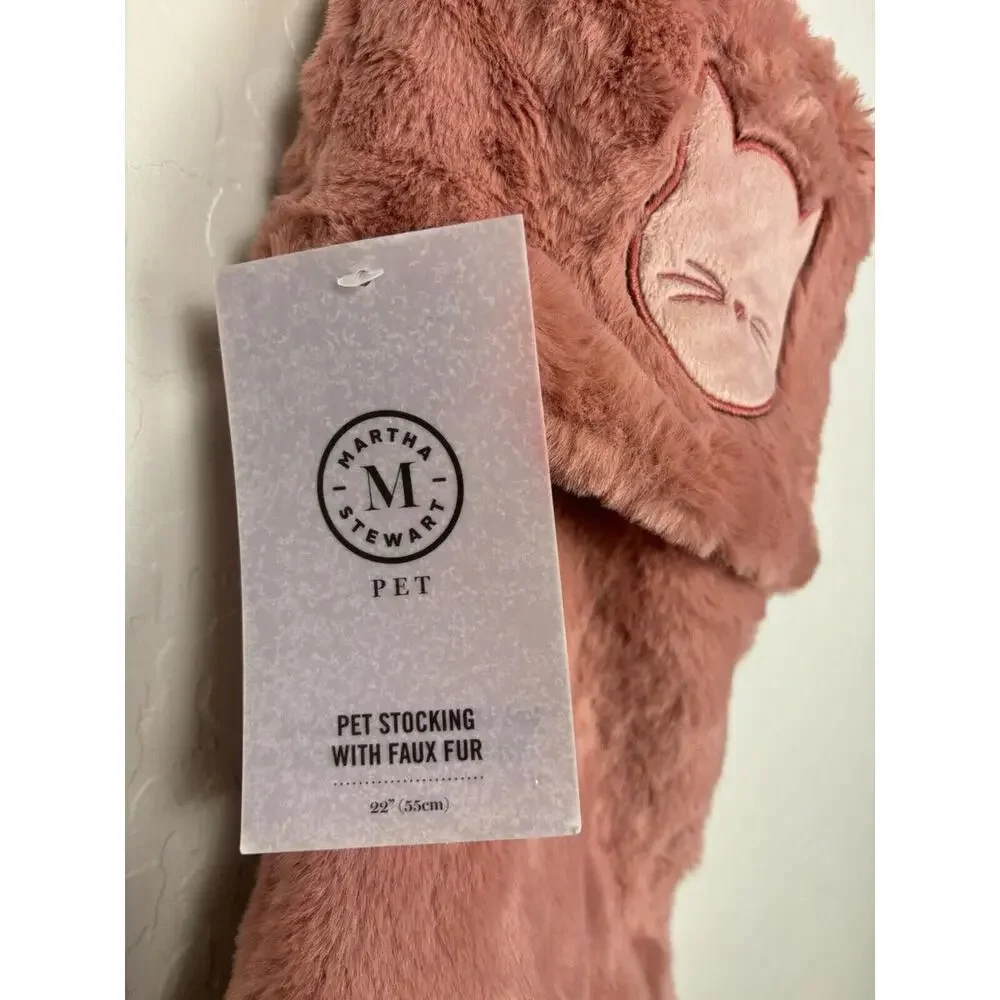 Martha Stewart Cat Pet Fuzzy Pink Holiday Stocking 18x7‎ 1830